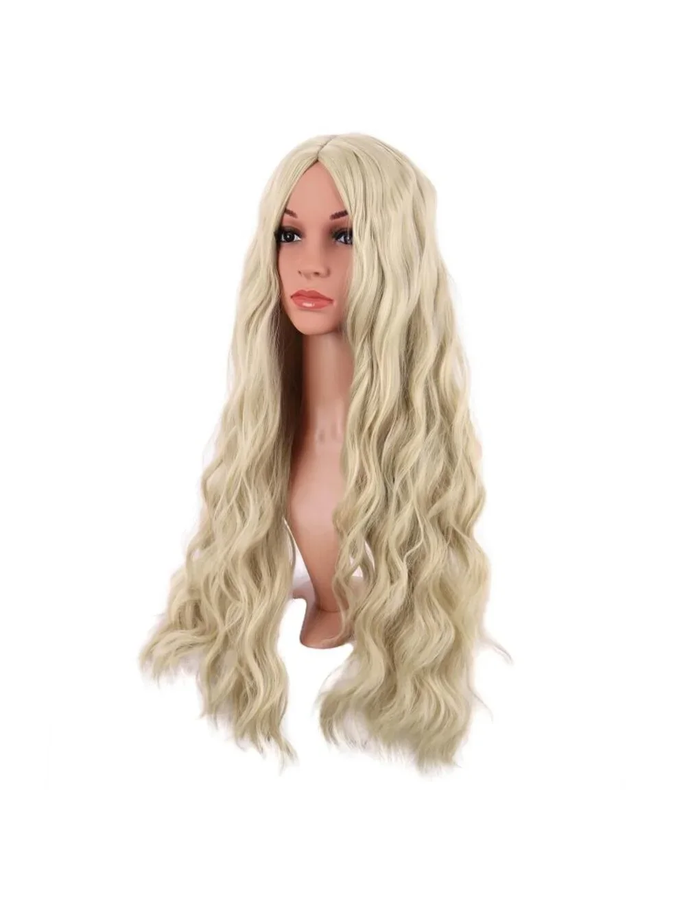 Women's Blonde 28 Inch Synthetic Fiber Long Middle Part Curly Cosplay Wigs